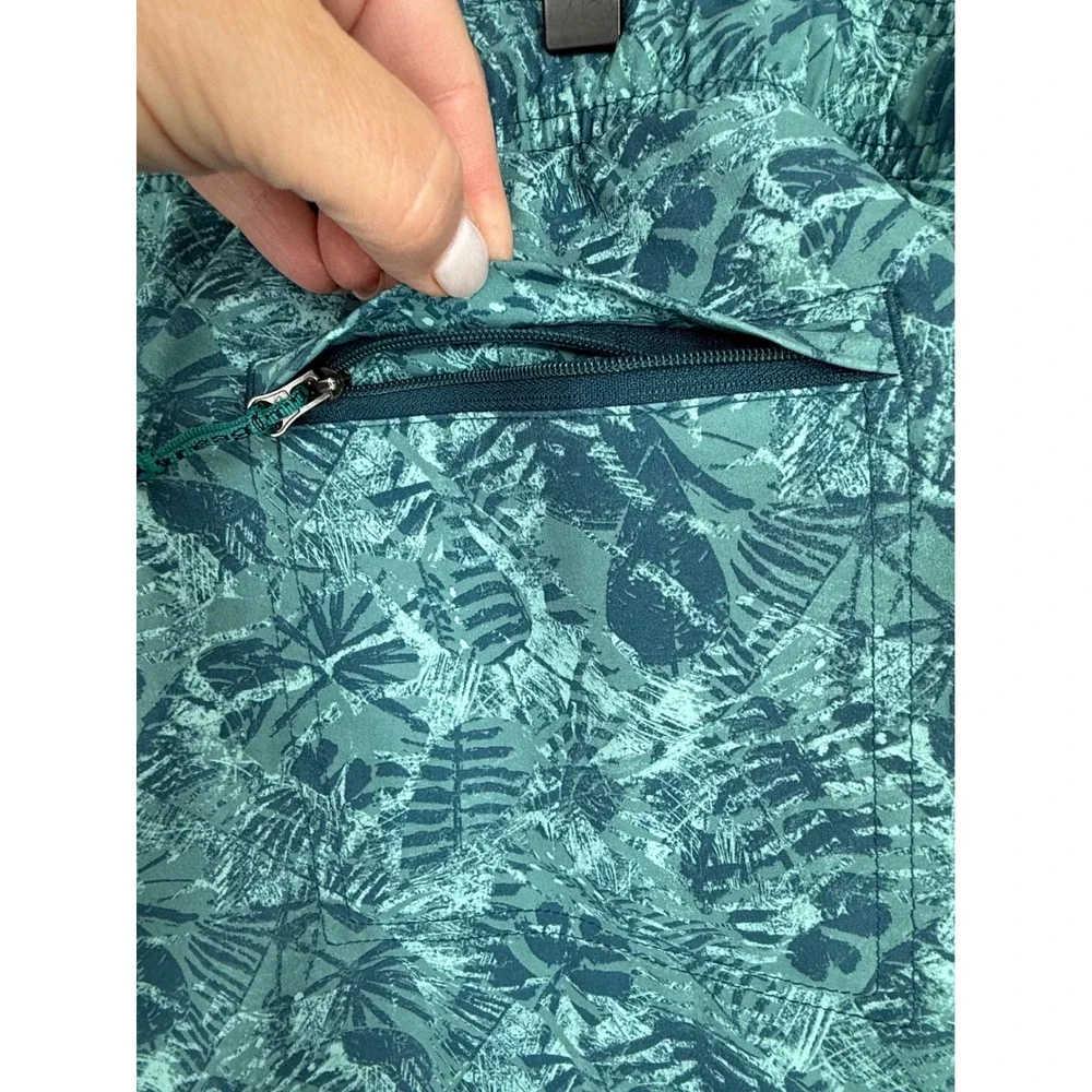 LL Bean Mens Large Teal Tropical Floral Swim Trunks Board Shorts 8 Inseam